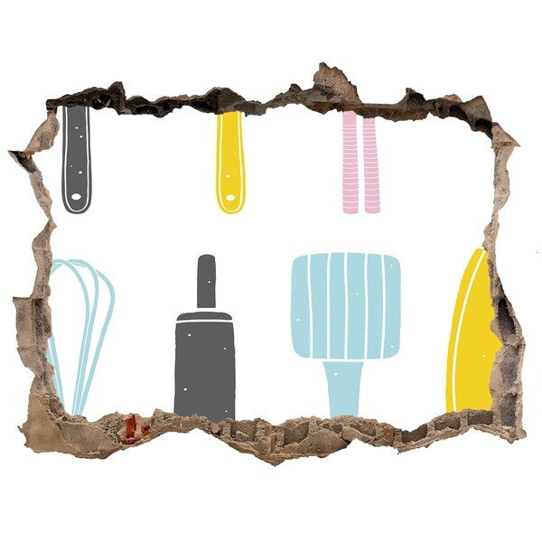 Samolepící nálepka Kuchyňské náčiní v díře ve zdi