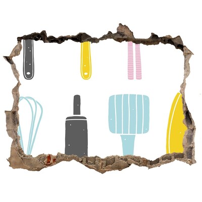 Samolepící nálepka Kuchyňské náčiní v díře ve zdi