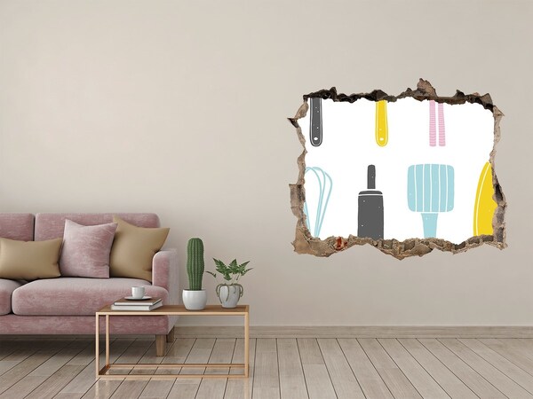 Samolepící nálepka Kuchyňské náčiní v díře ve zdi