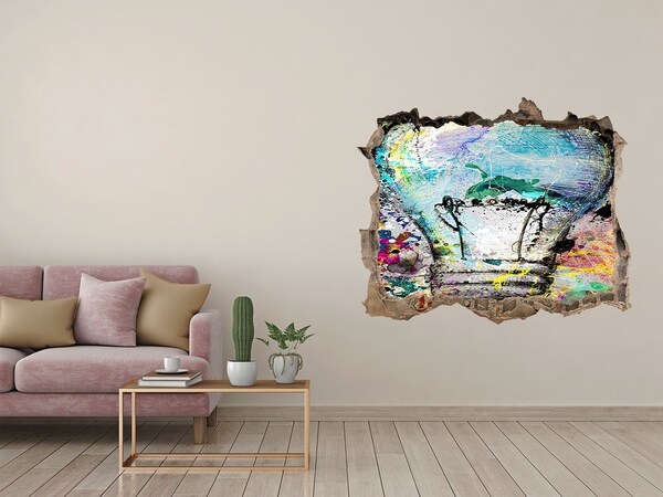 Samolepící díra na stěnu nálepka Poškozená zeď s lampou