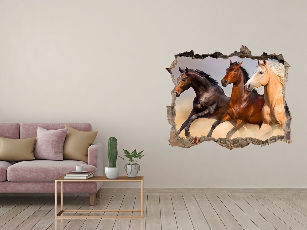 Díra 3D foto tapeta nálepka Koně ve cvalu