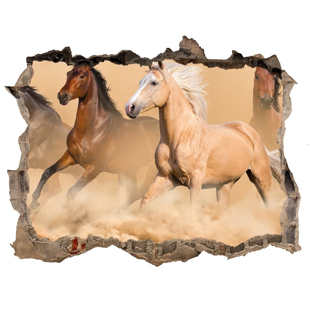 Díra 3D foto tapeta nálepka Koně poušť