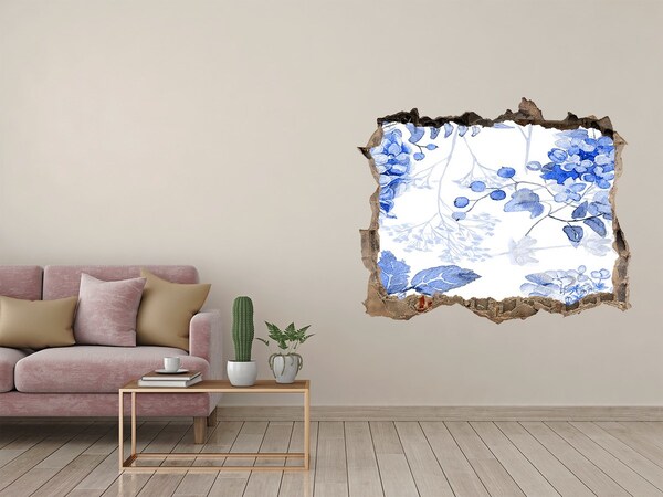 3D díra nálepka Pohled na květinu skrz díru ve zdi