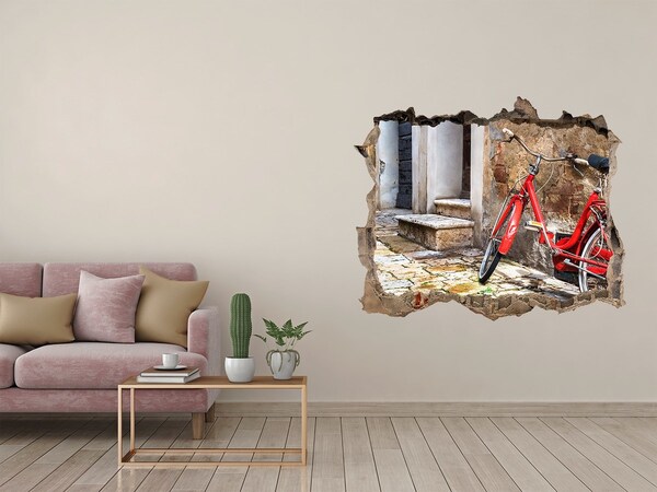 Díra 3D foto tapeta nálepka Červené kolo v okouzlující ulici