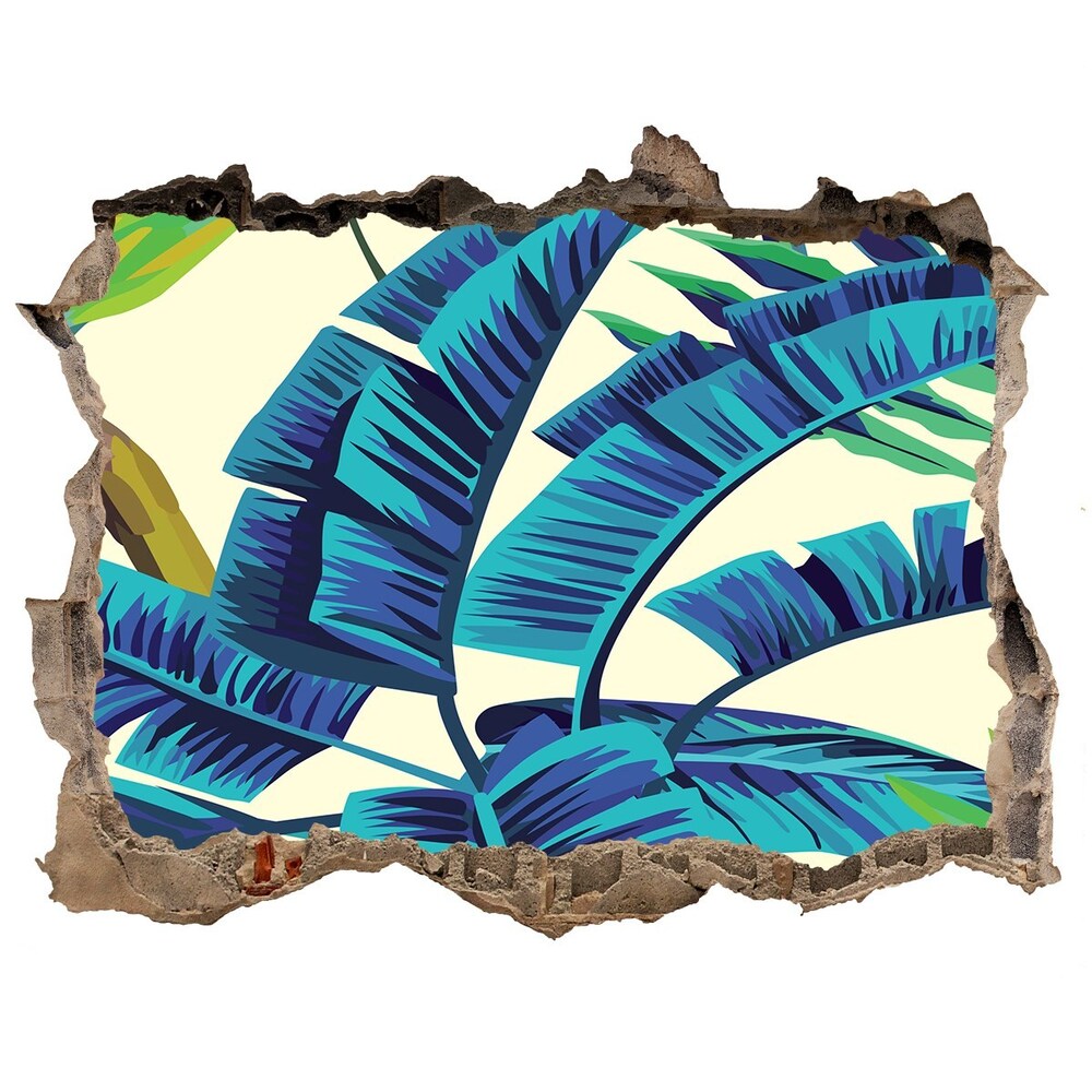 Nálepka 3D díra na zeď samolepící Tropické listí