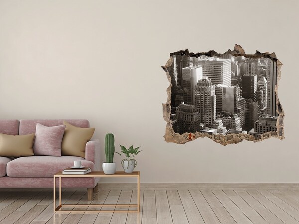 Fototapeta díra na zeď 3D Pohled na město z díry ve zdi