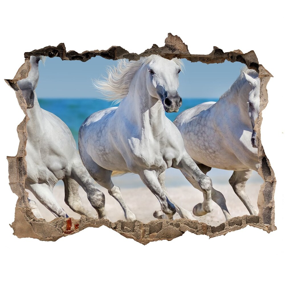 Nálepka fototapeta 3D Bílí koně pláž