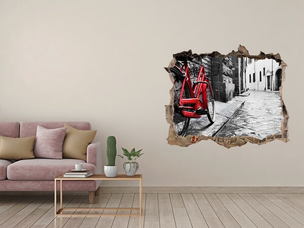 Díra 3D foto tapeta nálepka Červené kolo v okouzlující ulici