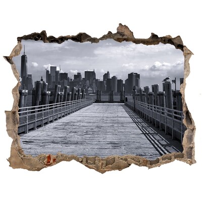 Nálepka 3D díra na zeď beton New York panorama