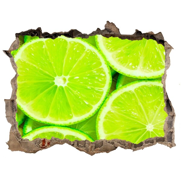 Nálepka 3D díra na zeď samolepící Šťavnaté limetky v díře ve zdi