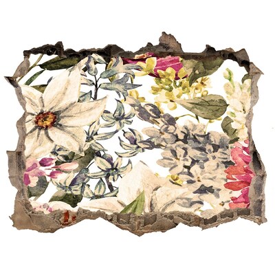 Nálepka 3D díra samolepící Květinová zahrada za zdí