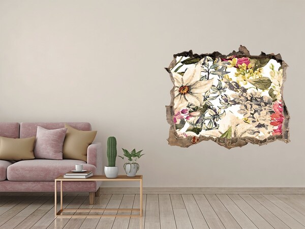 Nálepka 3D díra samolepící Květinová zahrada za zdí