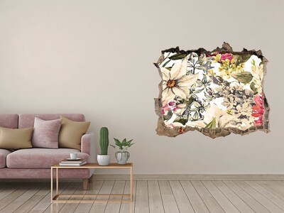 Nálepka 3D díra samolepící Květinová zahrada za zdí