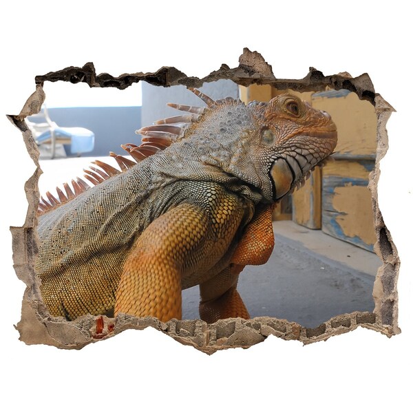 Fototapeta díra na zeď Iguana v poškozené zdi