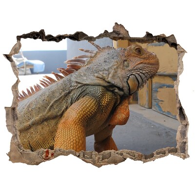 Fototapeta díra na zeď Iguana v poškozené zdi
