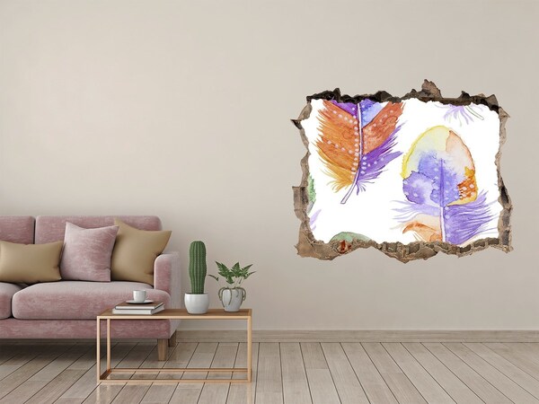 Fototapeta díra na zeď Barevné peří na pozadí zdi