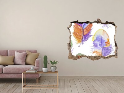 Fototapeta díra na zeď Barevné peří na pozadí zdi