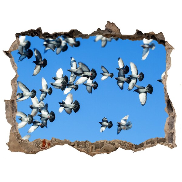 Samolepící díra na stěnu Ptáci létající dírou ve zdi