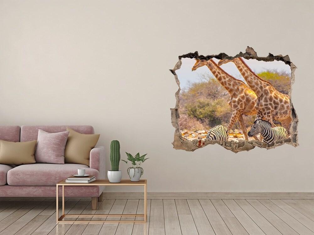 Díra 3D fototapeta nálepka Žirafy a zebry