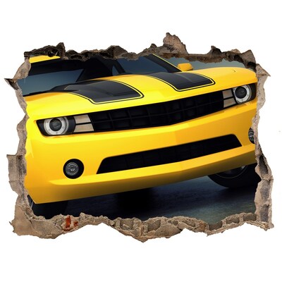 Díra 3D fototapeta nálepka Zničená zeď se žlutým autem