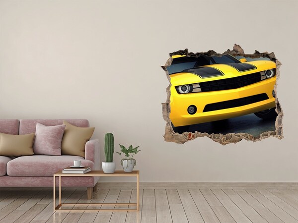 Díra 3D fototapeta nálepka Zničená zeď se žlutým autem