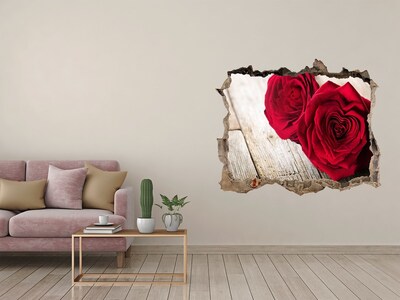 Nálepka 3D díra na zeď Růže na dřevě