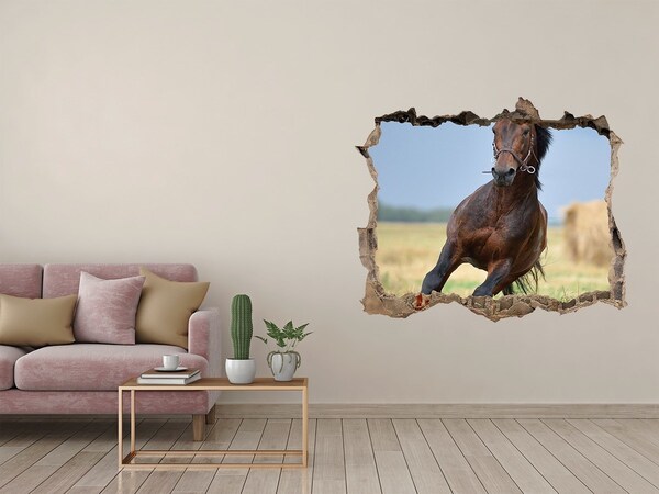 Nálepka 3D díra na zeď Kůň ve cvalu
