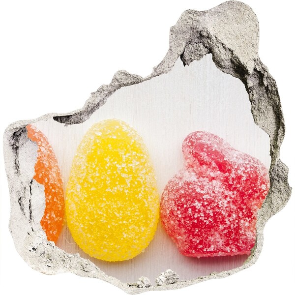 Nálepka 3D díra na zeď Sladké želé bonbóny v díře ve zdi