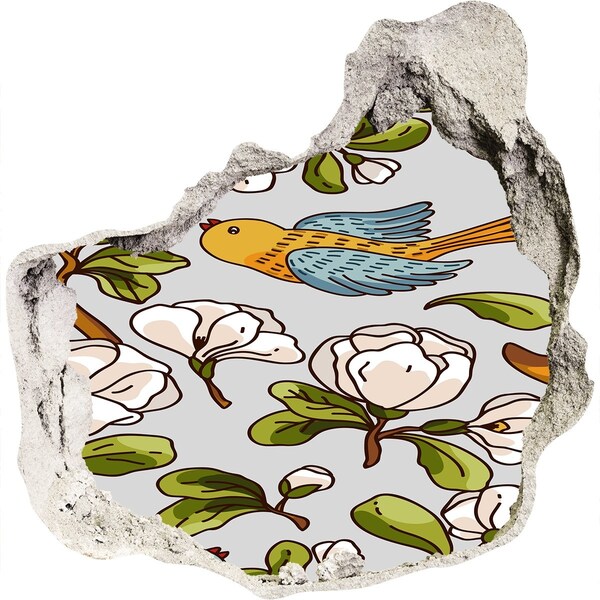 Díra 3D fototapeta nálepka Květinový ráj s ptákem