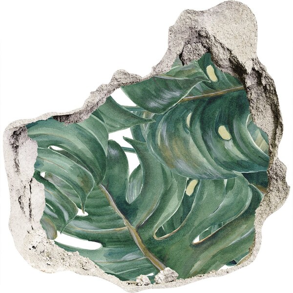 Nálepka 3D díra samolepící Zelené listy v betonu