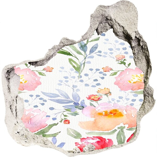 Nálepka 3D díra na zeď samolepící Květinová malba na poškozené zdi