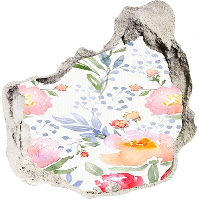 Nálepka 3D díra na zeď samolepící Květinová malba na poškozené zdi