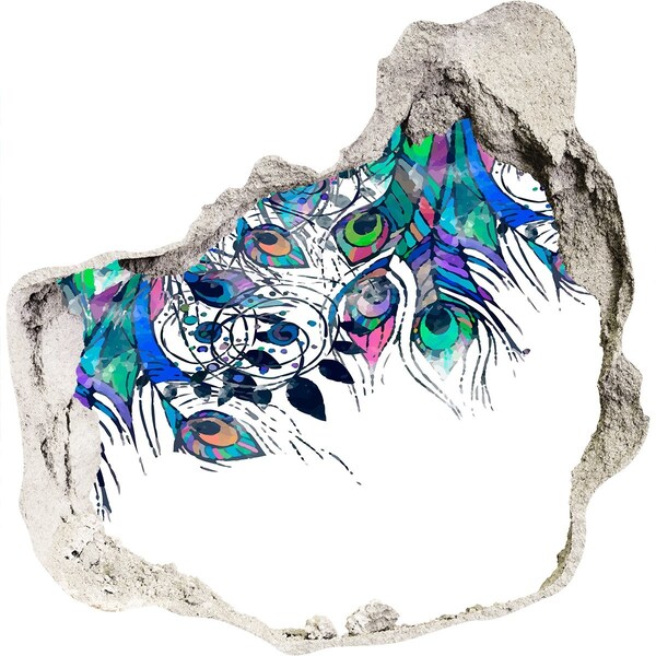 Díra 3D foto tapeta nálepka Barevné peří v díře ve zdi