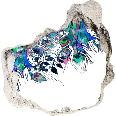 Díra 3D foto tapeta nálepka Barevné peří v díře ve zdi