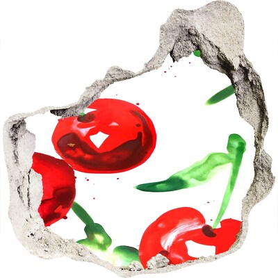 Samolepící nálepka beton Červené třešně v díře ve zdi