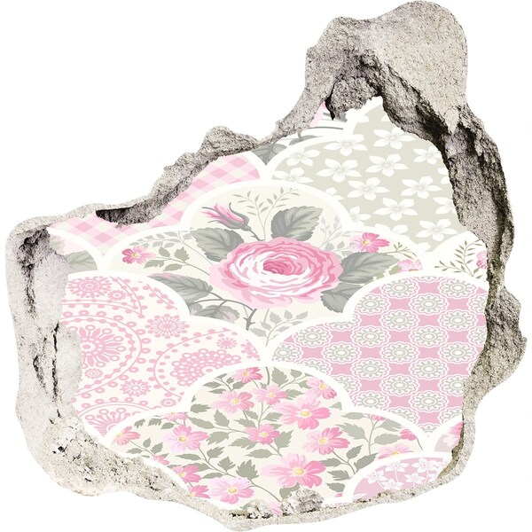 Nálepka 3D díra samolepící Díra ve zdi Květinový vzor