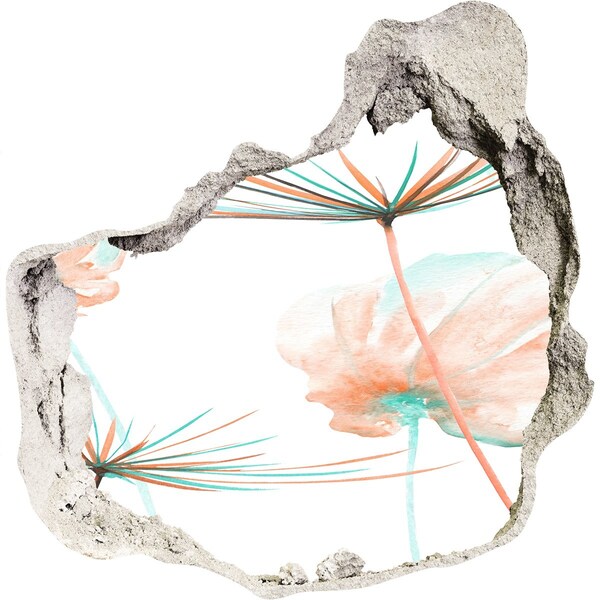 Nálepka 3D díra na zeď Květinová krajina skrz díru ve zdi