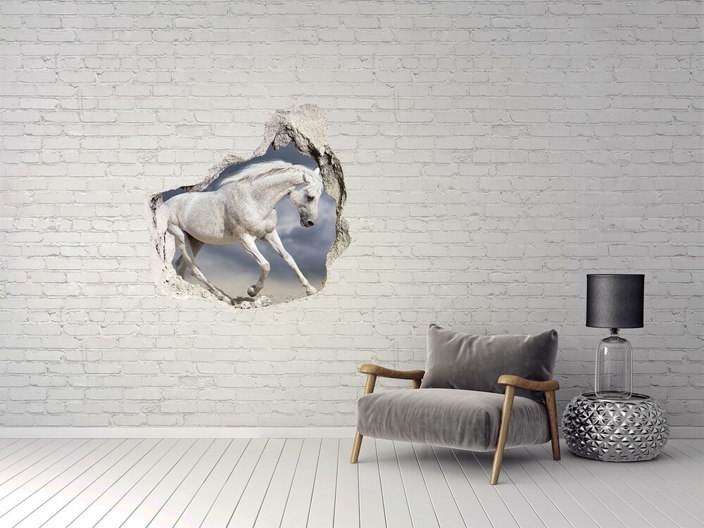Díra 3D fototapeta na stěnu Bílí koně pláž