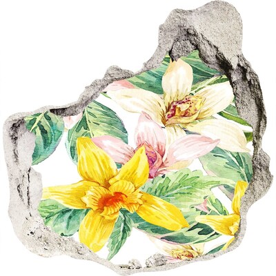 Nálepka 3D díra samolepící Květinová zahrada za zdí