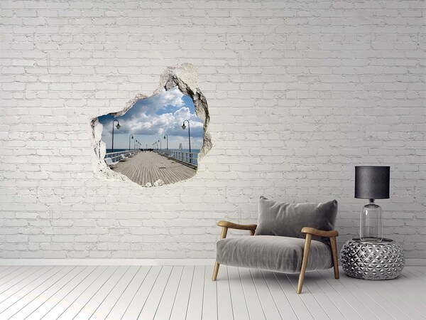 Díra 3D ve zdi nálepka Molo u moře