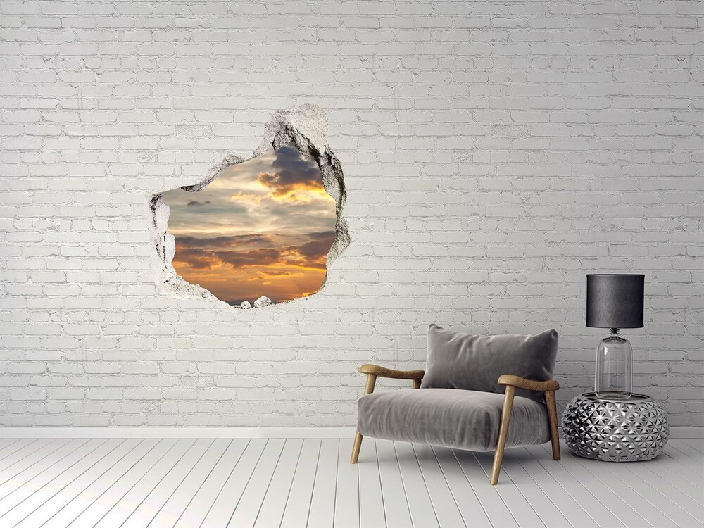 Díra 3D ve zdi nálepka Západ slunce
