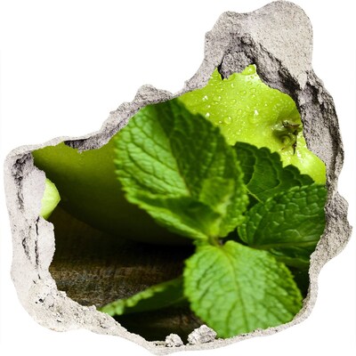 Nálepka 3D díra na zeď Zelené jablko s mátou