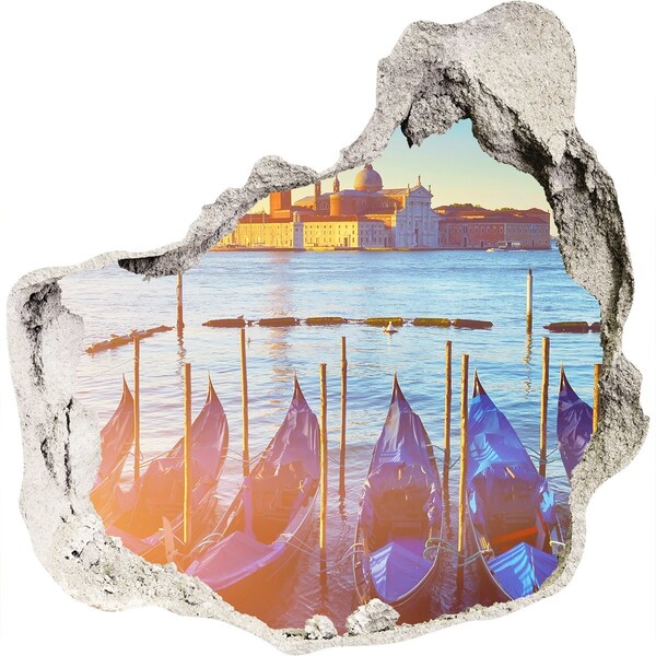 Díra 3D ve zdi nálepka Benátky ve světle západu slunce