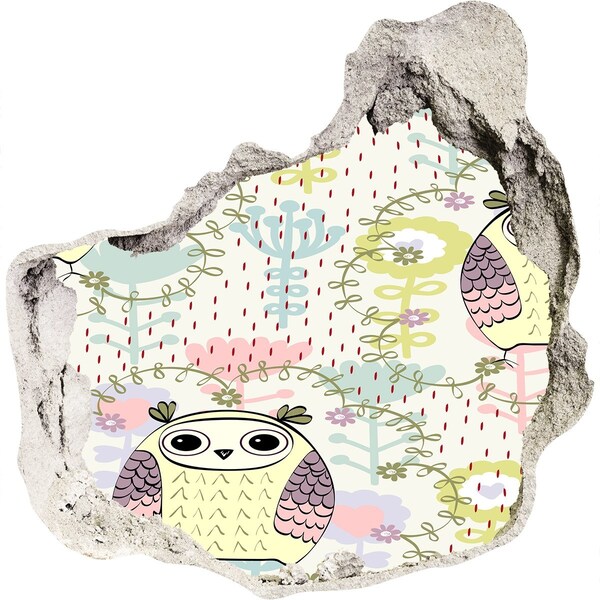 Samolepící nálepka na zeď Díra ve zdi se sovou a květinami