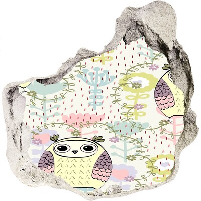 Samolepící nálepka na zeď Díra ve zdi se sovou a květinami