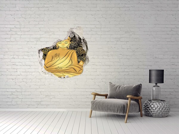 Díra 3D foto tapeta nálepka Zlatý Buddha obklopený mandalou