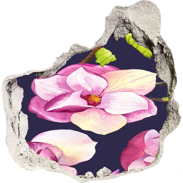 Nálepka 3D díra na zeď beton Květinový motiv v betonu