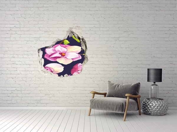 Nálepka 3D díra na zeď beton Květinový motiv v betonu