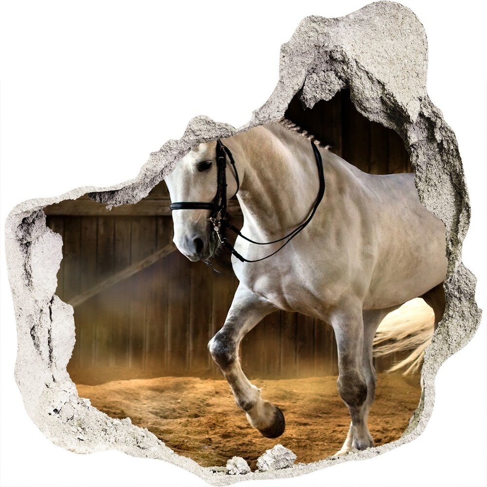 Díra 3D fototapeta na stěnu Bílý kůň ve stáji