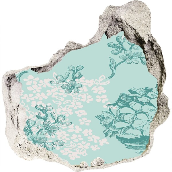 Nálepka 3D díra na zeď samolepící Květinová fototapeta Díra ve zdi